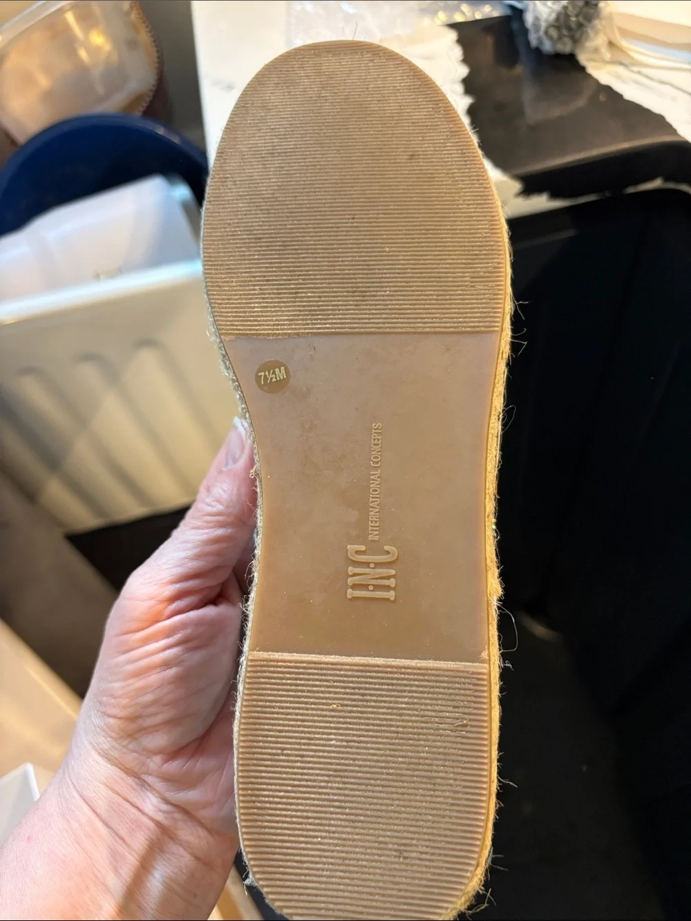 INC International Concepts Black & Silver Crystal Espadrille Slip-Ons